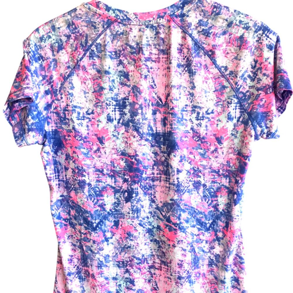 RBX Performance Short-Sleeved Athletic Top, Summery Blue Pink Print, Size M - Picture 7 of 10